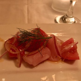 Wink - Hamachi Kinilaw with Farm Onion, Yuzu Kosho, and Cucumber - New American Near Me - Austin, Texas Wink - Hamachi Kinilaw with Farm Onion, Yuzu Kosho, and Cucumber - New American Near Me - Austin, Texas