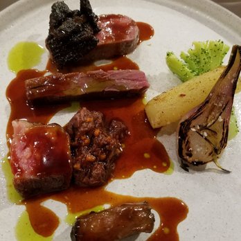 Senia - The lighter pink bit on the left is A5 wagyu. - Cocktail Bars Near Me - Honolulu, Hawaii