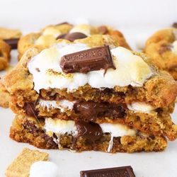 Crave Cookies - Campfire S'more Cookie - graham cracker dough + toasted marshmallow + milk chocolate chips + hershey's chcolate bar