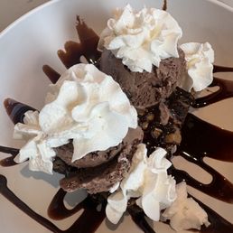 Reese's brownie with ice cream, whipped cream and chocolate drizzle. Reese's brownie with ice cream, whipped cream and chocolate drizzle.