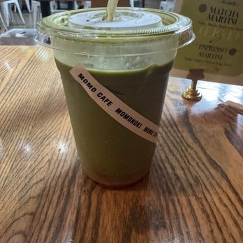 Momonoki - Iced Strawberry Matcha Latte (thick and creamy, a nice sweet treat!) - Cafes Near Me - Atlanta, Georgia