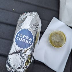 Caps & Corks - My burrito with the mild salsa they offer. Both yum!!