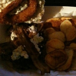 Bistro Babe's Cafe - A look at the inside of the truck's Bleu Bayou Burger. (Early 2012)