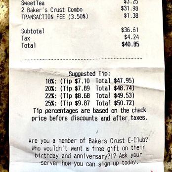 Baker's Crust - 3.5% Transaction Fee for all checks regardless of payment method. - Breakfast & Brunch Near Me - Chesapeake, Virginia Baker's Crust - 3.5% Transaction Fee for all checks regardless of payment method. - Breakfast & Brunch Near Me - Chesapeake, Virginia