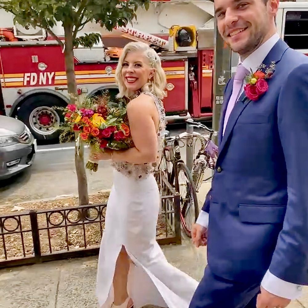 NYC Flower Project - Wedding bouquet and groom boutonnière in action - Wedding Planning Near Me - Brooklyn, New York