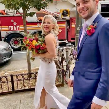 NYC Flower Project - Wedding bouquet and groom boutonnière in action - Wedding Planning Near Me - Brooklyn, New York