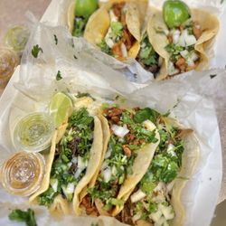 Tacos Para la Banda - Barbacoa and pastor tacos. So delicious.