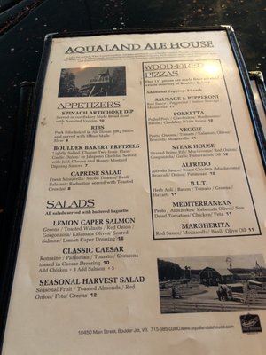Menu photo 2 Aqualand Ale House Boulder Junction, WI