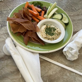Guanabanas - Appetizer. Hummus with homemade chips and veggies. - Seafood Near Me - Jupiter, Florida Guanabanas - Appetizer. Hummus with homemade chips and veggies. - Seafood Near Me - Jupiter, Florida