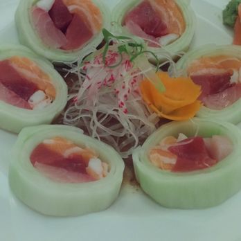 Midori Sushi - Heavenly Roll! Basically sashimi wrapped in cucumber - Japanese Near Me - Austin, Texas Midori Sushi - Heavenly Roll! Basically sashimi wrapped in cucumber - Japanese Near Me - Austin, Texas