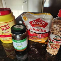 Amazing Grace African Supermart - From left to right, powder, hot sauce, noodles and nuts.