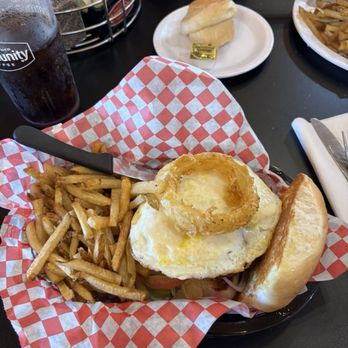 Blue Mound Cafe - The Cowboy Burger with an egg on top. - Cafes Near Me - Decatur, Texas