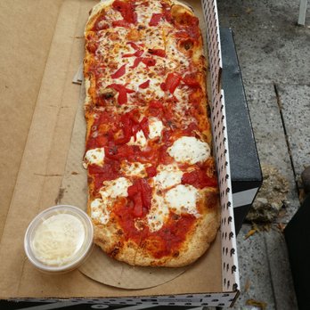 &pizza - Cheese pizza - half regular and half shredded mozzarella cheese. Very skimpy on the red bell peppers as shown. Overpriced at $9.55+tax. - Pizza Near Me - Washington, DC, District of Columbia