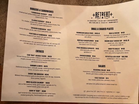 Menu photo 6 Retreat Gastropub Saint Louis, MO
