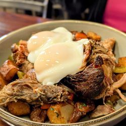 The Flipside Cafe - Roast pork hash with poached eggs, $14.00