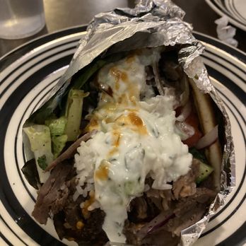 Safron Mediterranean Grill - Gyro Sandwich with hummus and rice added - Mediterranean Near Me - Miami Beach, Florida