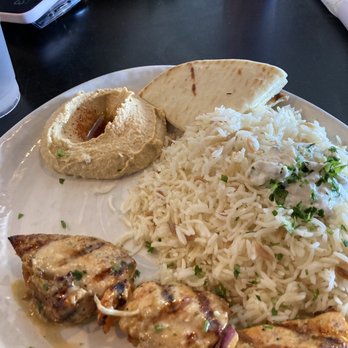 Olive Pit Grill - Chicken kabob with rice and Side Hummus - Mediterranean Near Me - Huntington Beach, California Olive Pit Grill - Chicken kabob with rice and Side Hummus - Mediterranean Near Me - Huntington Beach, California
