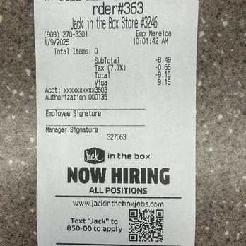 Jack in the Box - My receipt - Fast Food Near Me - Chino Hills, California