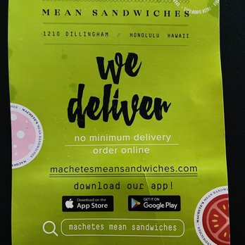 Machete's Mean Sandwiches - They deliver their sandwiches. Use their app. - Sandwiches Near Me - Honolulu, Hawaii Machete's Mean Sandwiches - They deliver their sandwiches. Use their app. - Sandwiches Near Me - Honolulu, Hawaii