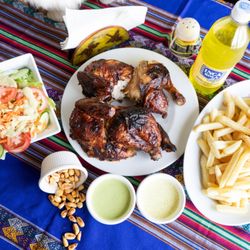 El Sabor Peruano - 1 pollo entero- Rotissere Chicken with choice of side of fries/rice with salad