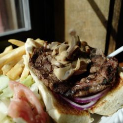 The Beef Barn - Steak Sandwich with sweet brown onion, and butter mushrooms