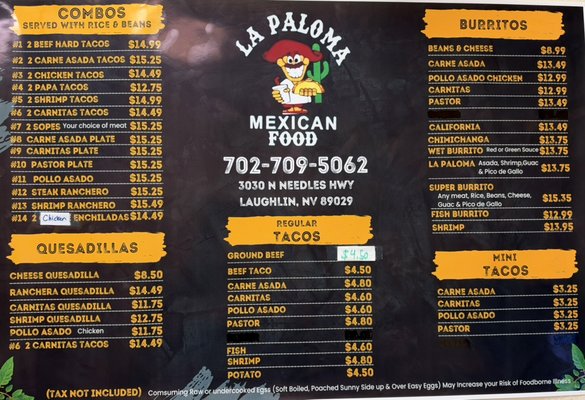 Menu photo 1 La Paloma Mexican Food Laughlin, NV