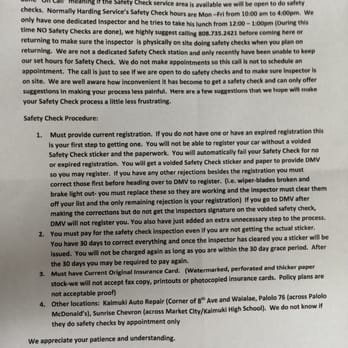Harding Service - Paper outlining new safety check policies. - Gas Stations Near Me - Honolulu, Hawaii