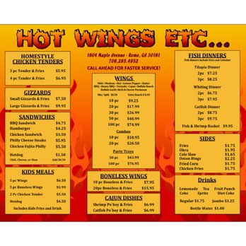 Hot Wings Etc - a menu for a restaurant - Cajun/Creole Near Me - Rome, Georgia Hot Wings Etc - a menu for a restaurant - Cajun/Creole Near Me - Rome, Georgia