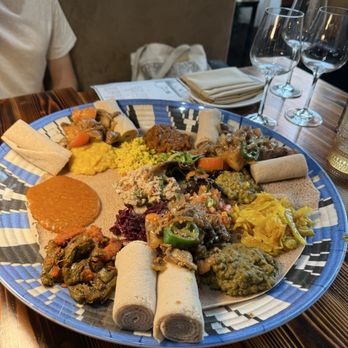 Eatopia Eatery - Veggie Communal Platter with special tibs - Ethiopian Near Me - Washington, DC, District of Columbia