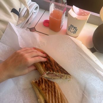 Blunch - Ham and Swiss cheese on a baguette, double espresso, and strawberry lemonade - Breakfast & Brunch Near Me - Boston, Massachusetts