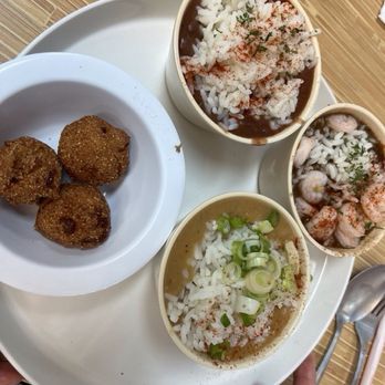 Nuttin Betta - Betta Trio - Shrimp Etouffee, Gumbo,  Red Beans & Rice. 2 Hush Puppies - Seafood Near Me - San Antonio, Texas