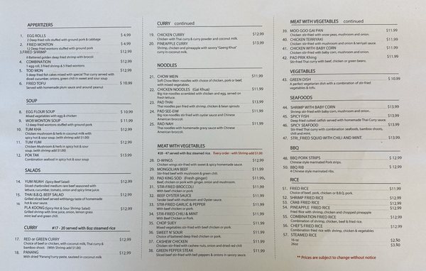 Menu photo 5 D Thai Chinese Restaurant Westminster, CA