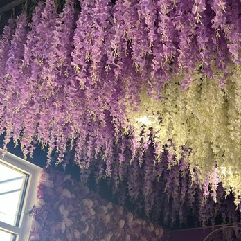 Kaffeinated Crepes and Coffee - Hanging faux hanging flowers - Coffee & Tea Near Me - San Antonio, Texas