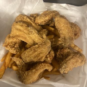 Sharks Fish and Chicken - Fried chicken wings with fries and coleslaw -lemon pepper - Burgers Near Me - Westmont, Illinois