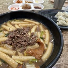 Non-spicy tteokbokki and soft dumplings (I ate half already).