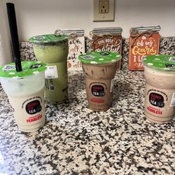 Spooky Slush, Mocha Slush, Pina Colada Slush and Iced Mocha Coffee.