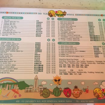 QQ Tea House - Cute menu - Bubble Tea Near Me - Honolulu, Hawaii