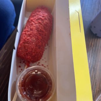 Mochinut - Half cheese/hotdog crusted with hot Cheetos - Bubble Tea Near Me - Westminster, Colorado