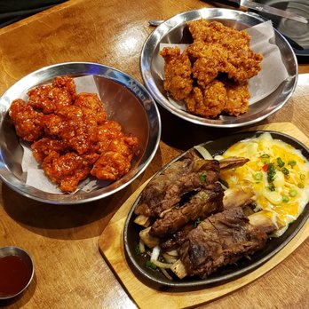 Rib & Chicken - half and half with soy garlic and yangnyeom, beef ribs with cheese - Korean Near Me - Vancouver, British Columbia