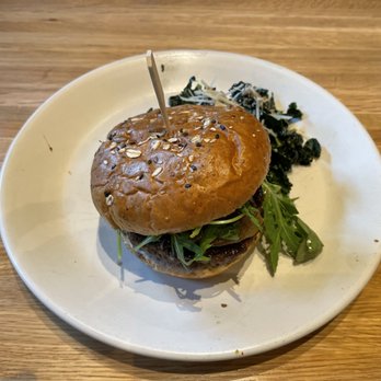 True Food Kitchen - Their burger with kale salad on the side. It was tasty but the presentation is a bit sad. - Vegetarian Near Me - Annapolis, Maryland