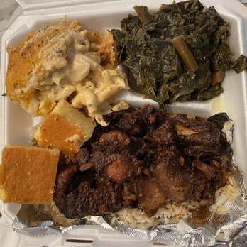 Throwdown Soulfood - Oxtail with collard greens, mac & cheese, and cornbread - Soul Food Near Me - Long Beach , California Throwdown Soulfood - Oxtail with collard greens, mac & cheese, and cornbread - Soul Food Near Me - Long Beach , California