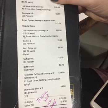 Crazy Crab - Waitress hand wrote in 20% on total that included tax. Scam - Cajun/Creole Near Me - Streamwood, Illinois