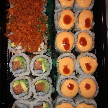 Sushi Station - Pari Pari roll (with the red flakes on top), San Diego roll (spicy mayo on top), and Alaskan roll. - Sushi Bars Near Me - Rolling Meadows, Illinois Sushi Station - Pari Pari roll (with the red flakes on top), San Diego roll (spicy mayo on top), and Alaskan roll. - Sushi Bars Near Me - Rolling Meadows, Illinois