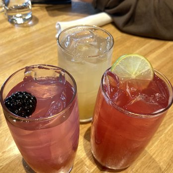 True Food Kitchen - Wild blackberry limeade, sparking prickly pear tisane, (we couldn't remember what the top one was) - New American Near Me - Austin, Texas True Food Kitchen - Wild blackberry limeade, sparking prickly pear tisane, (we couldn't remember what the top one was) - New American Near Me - Austin, Texas