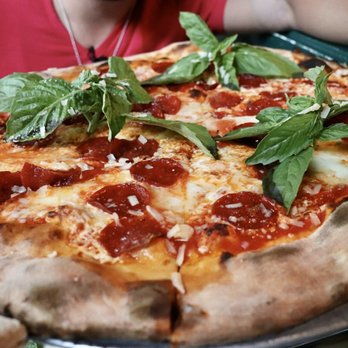 Lucali - Pizza with beef pepperoni, buffalo mozzarella, Parmesan, garlic, and basil. - Italian Near Me - Miami Beach, Florida