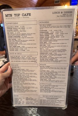 Menu photo 2 Mountain Top Cafe Phelan, CA Menu photo 2 Mountain Top Cafe Phelan, CA