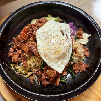 Chosun Ok - Pork Bulgogi Bibimbap in a Hot Stone Pot - Korean Near Me - Durham, North Carolina Chosun Ok - Pork Bulgogi Bibimbap in a Hot Stone Pot - Korean Near Me - Durham, North Carolina