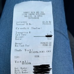 Vanny's Hair & Spa - My receipt of being over charged