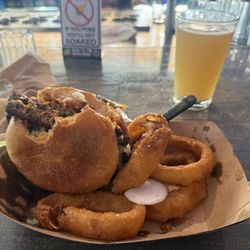 Lazy Creek Tap House - Patriot Burger and Onion Rings