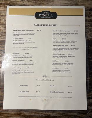 Menu photo 1 The Kendall Restaurant Boerne, TX Menu photo 1 The Kendall Restaurant Boerne, TX